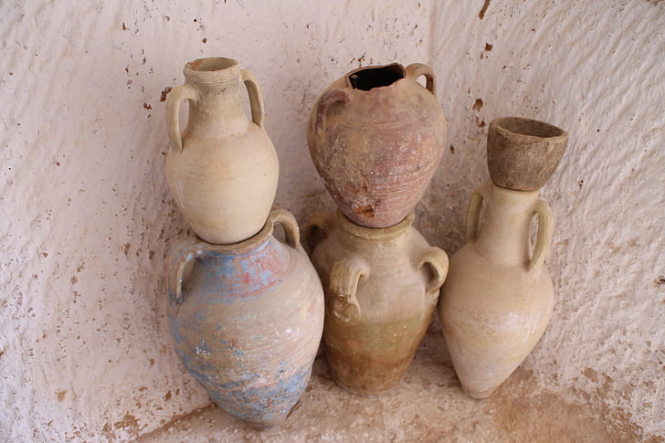 Amphores, Tunísia, potenciômetros, velho, cultura, pedra, história