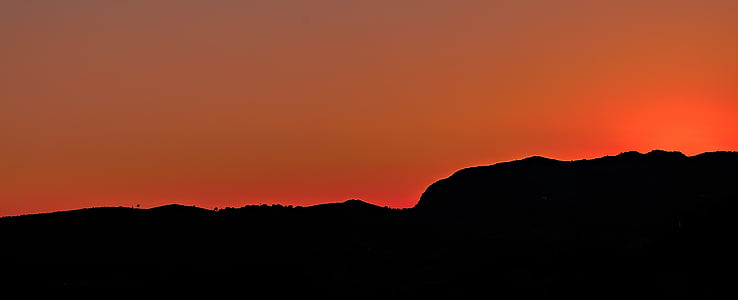 silhouette, mountain, dusk, orange, sky, dark, landscape
