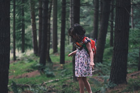 niño, lindo, bosque, chica, niño, paisaje, naturaleza