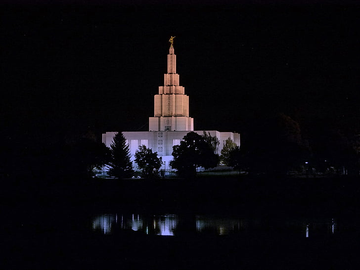 Mormon, Świątynia, budynek, noc, Idaho falls, Miasto, Idaho