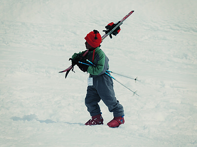 滑雪, 儿童, 孩子, 雪, 冬天, 滑雪, 山