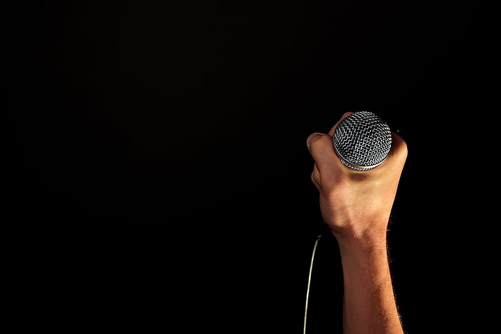 hand, microphone, mic, hold, fist, isolated, black