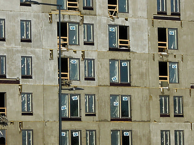 Windows, façade, bâtiment, chantier de construction