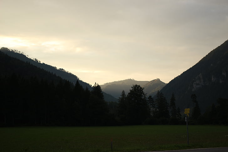 montañas, Alpine, puesta de sol, Austria