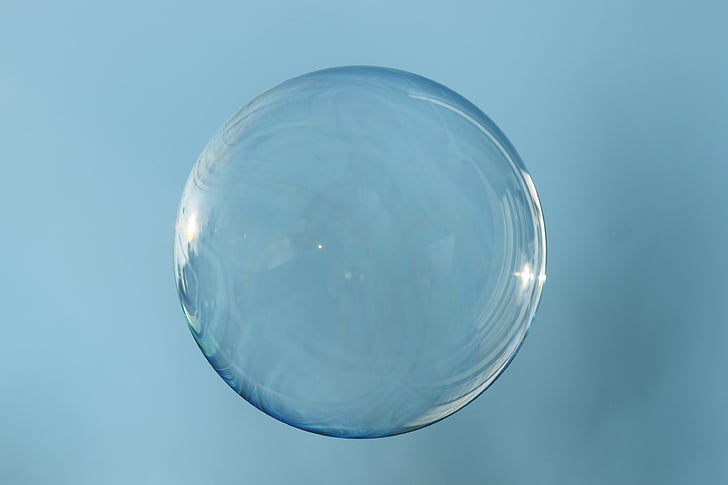 bubble, clear, reflection, blue background, colored background, single object, no people