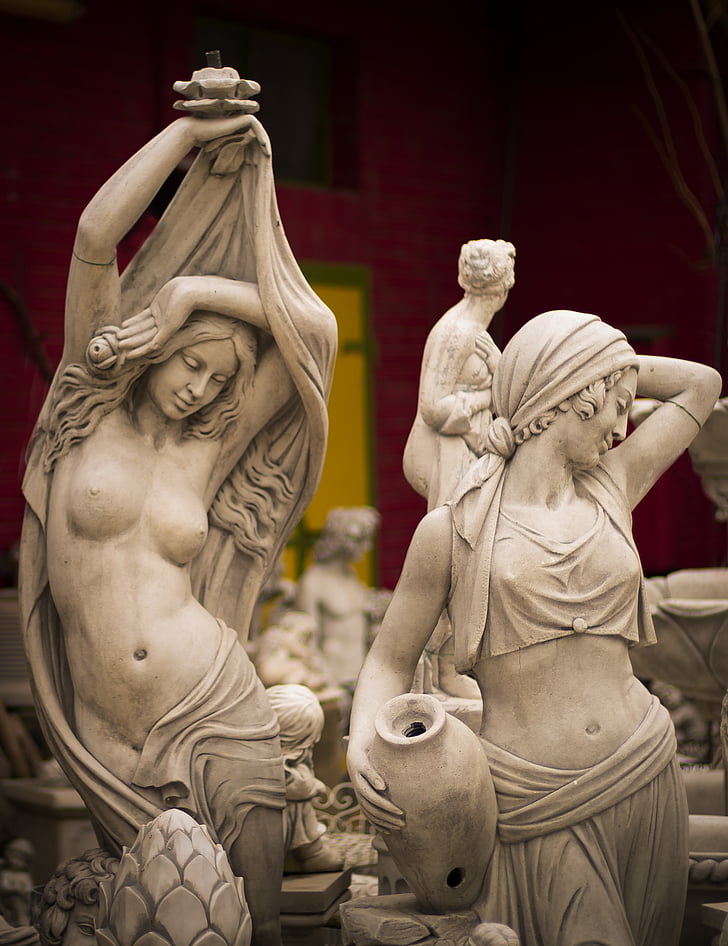 woman, statue, sculpture, figure, stone figure, mermaid, park