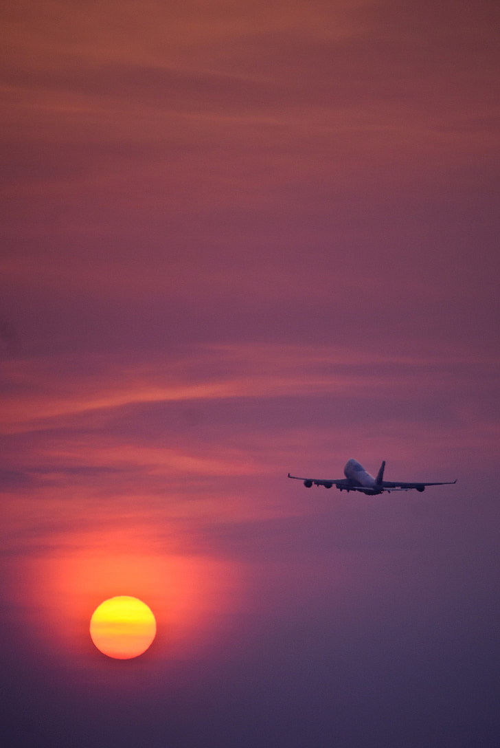 samolot, samolot, Take-off, lądowanie, zachód słońca, pływające, latać