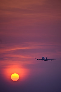 plane, airplane, take-off, landing, sunset, flying, fly