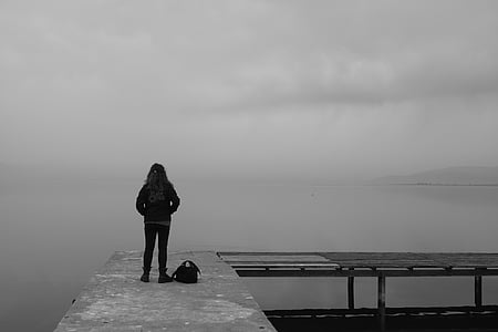 Geri, sırt çantası, siyah, siyah-beyaz, bulutlar, Dock, Erkek