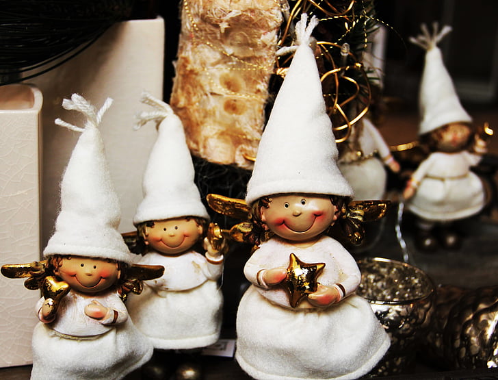 малко Коледа Ангел, фигури, време за Коледа, Коледна украса, капачка, бяло, звезда