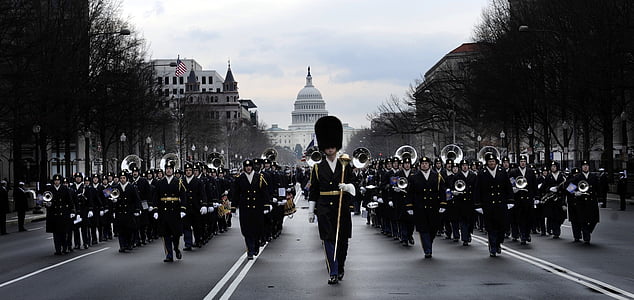 banda marcial, militar, Exército, cerimonial, banda, Estados Unidos da América, marchando