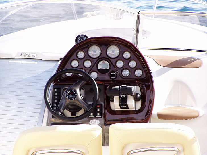 speedboat, guide, steering wheel, sea, drive, pilot, commands