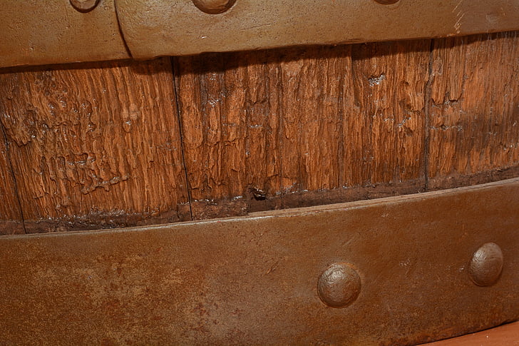 古い木樽, 木材, 金属, 閉じる