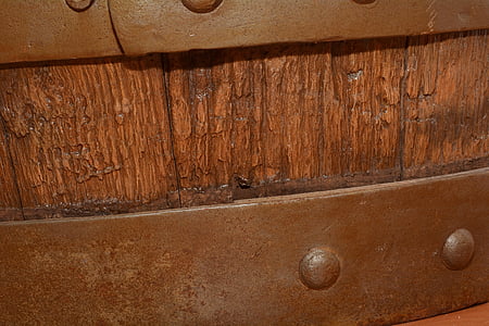 barril antiguo de madera, madera, metal, cerrar