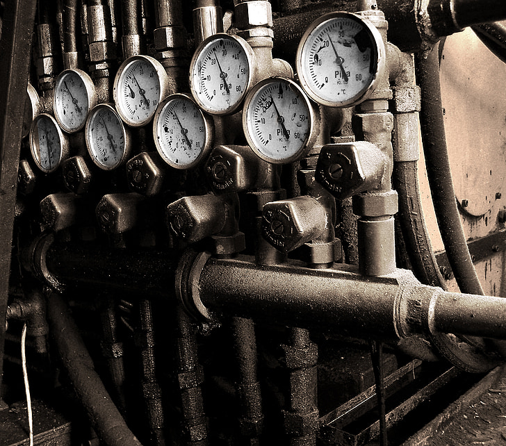 meters, armatures, pipes, factory, gauges, equipment, industry