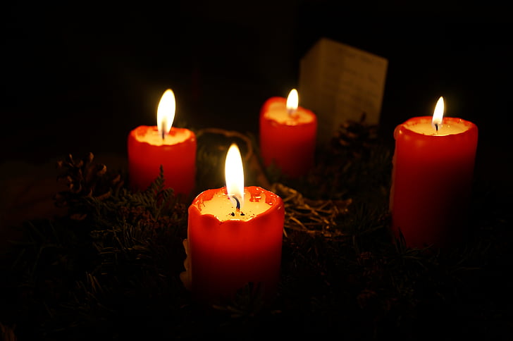 Adventní věnec, svíčky, Adventní, prosinec, Zimní, světla, Vánoční čas