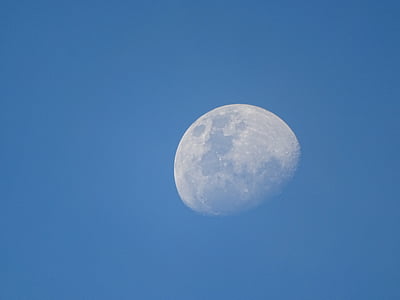 mēness, zilas debesis, daba, skaidrs, ka debesis, pusmēness