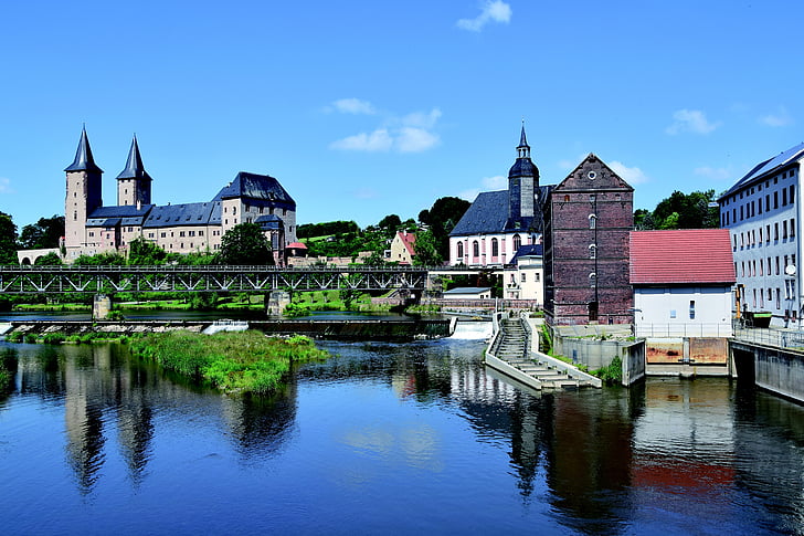 Rochlitz castle, Saksi, Mulden joen, arkkitehtuuri, River, Euroopan, kuuluisa place
