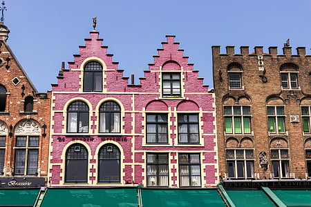 Брюгге, Бельгия, фасад, зубцы, Старый город, Исторически, романтический