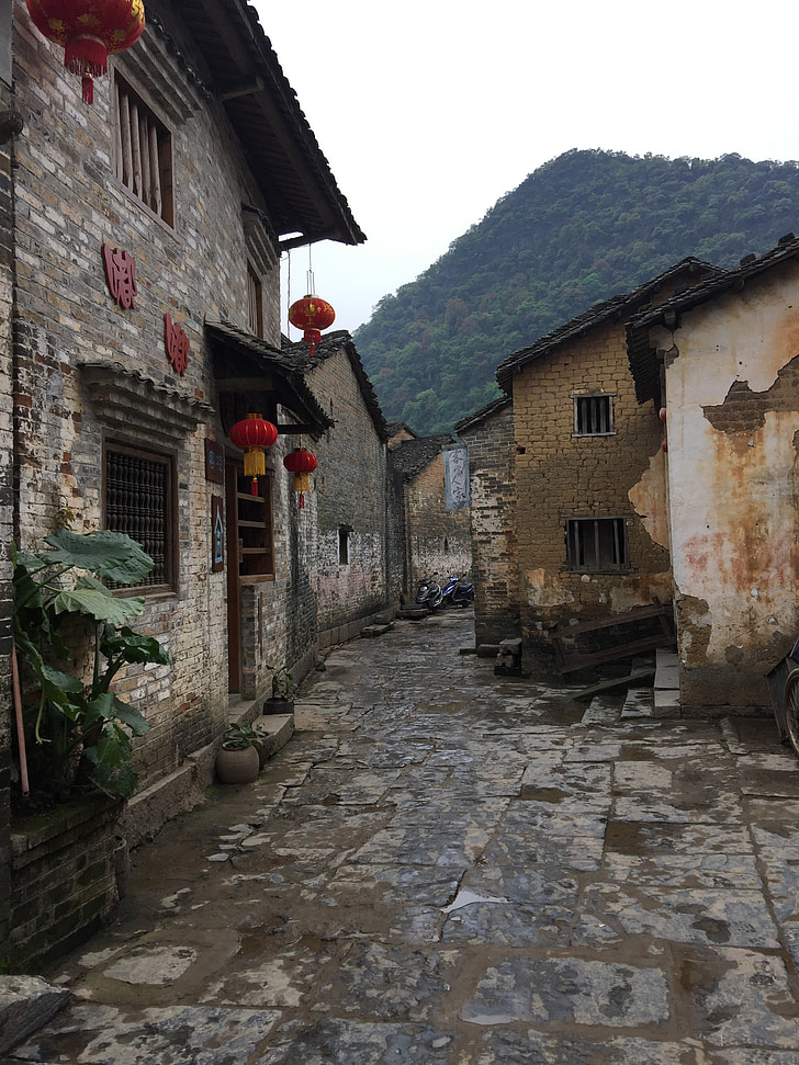 ciutat Huang yao, en la matinada, antics carrers, arquitectura, vell, ciutat, Europa