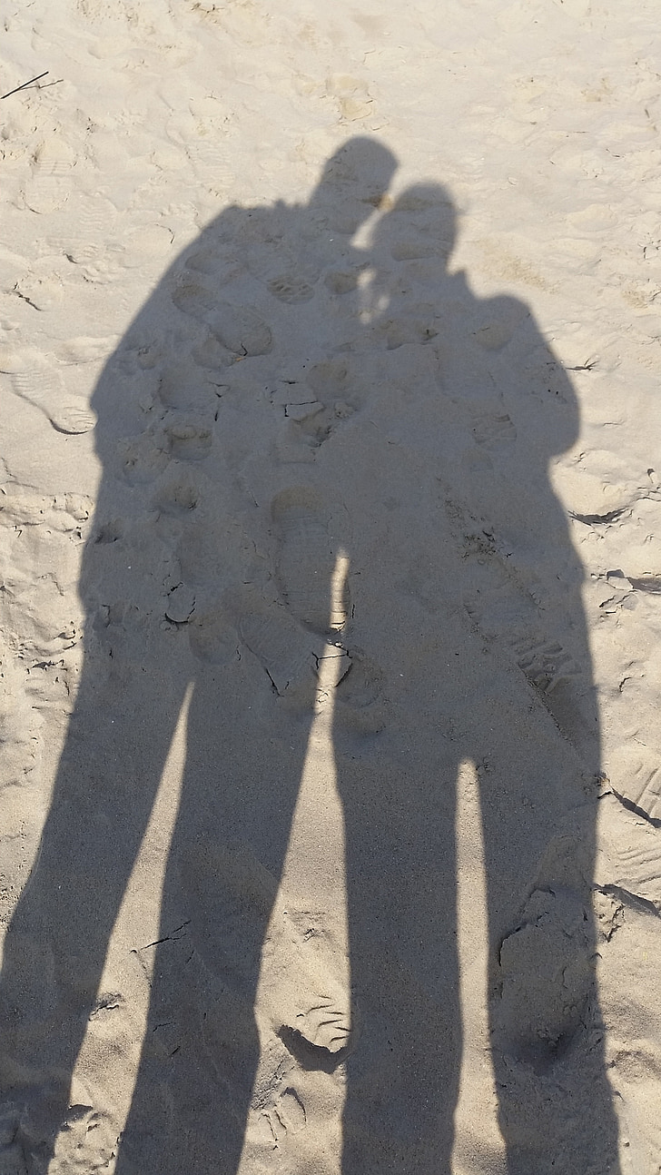 ombre, couple, Union, sable, plage, empreinte de pas