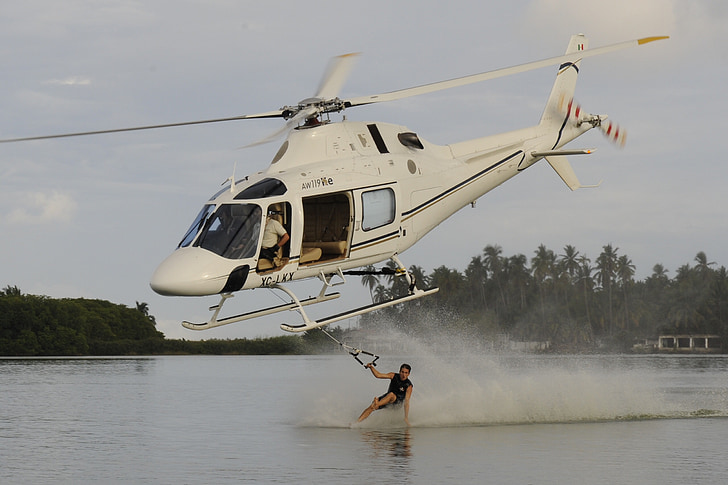 esquí acuático, helicóptero, extremo, deporte, diversión, rápido, esquiador