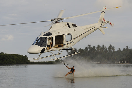 滑水, 直升机, 一个极端, 体育, 乐趣, 快速, 滑雪者