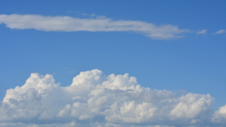 núvols, Cumulus, cel, tempesta, pluja, ennuvolat, blau