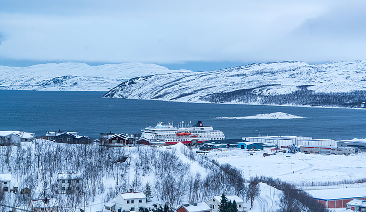 Хиркенес, Норвегия, планини, пейзаж, сняг, природата, зимни