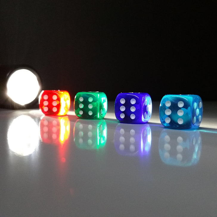 Cube, held og lykke, Lucky dice, farverige, spille, Craps