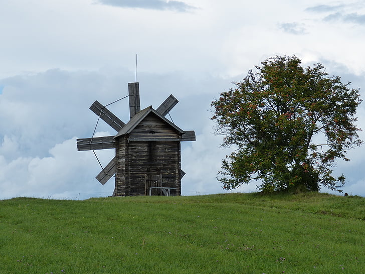 windmill, mill, russia, wood, building, historically, nature