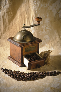 kafijas, Klusā daba, graudu kafija, kauss, graudu, dzirnaviņas, brūns