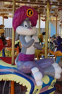 character, merry-go-round, rabbit, bunny, ride, leisure