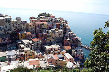 Cinque terre, Liguria, Domy, morze, góry, kolory, Manarola