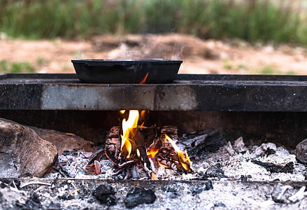 black, steel, cooking, pot, grill, pan, fire