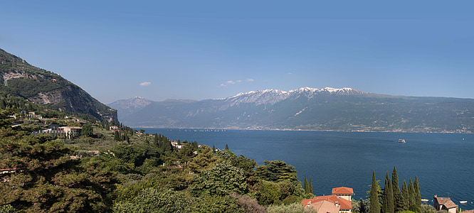 Garda, tó, panoráma, hegyek, táj, jó kilátás, helyreállítási