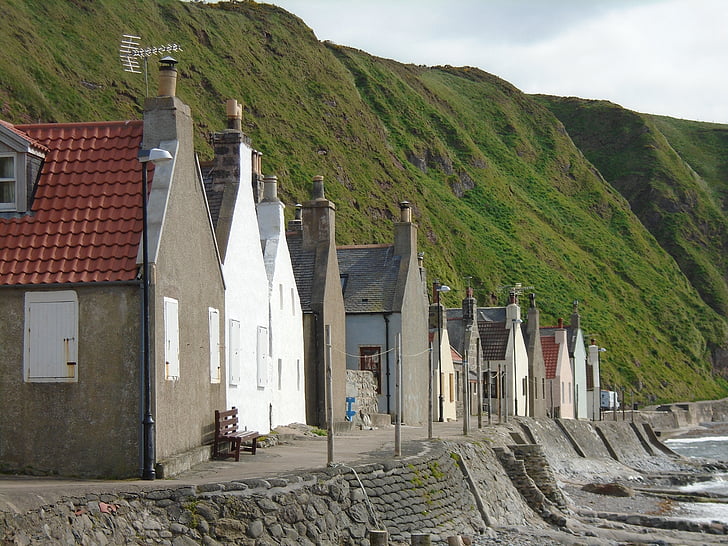 Domki, Szkocja, krajobraz, stary, Wybrzeże