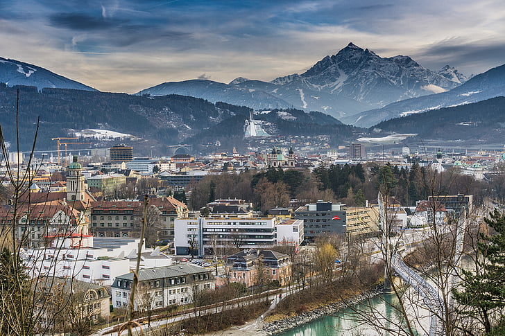 HDR, Innsbruck, štruktúra, Dovolenka, Tirolsko, mesto, stromy