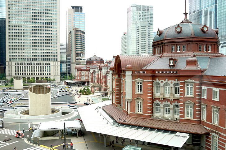 tokyo station, tokyo, station, japan, train station, brick, building