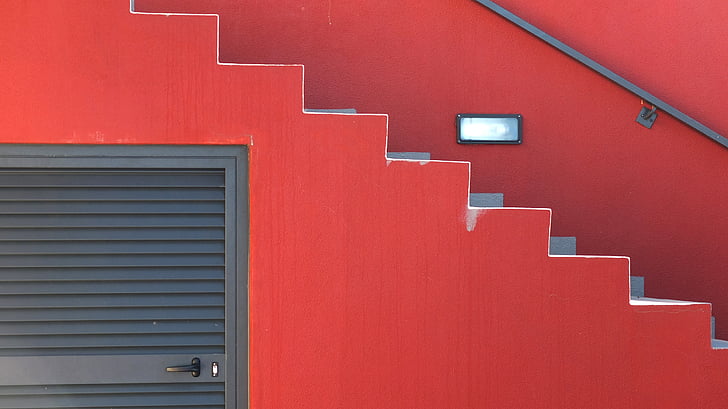 langkah-langkah, merah, modern, arsitektur, eksterior bangunan, struktur yang dibangun, kehidupan kota