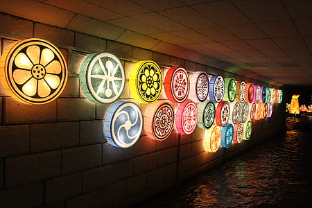 cheonggyecheon stream, color, colorful, colour, colourful, lantern festival, lanterns