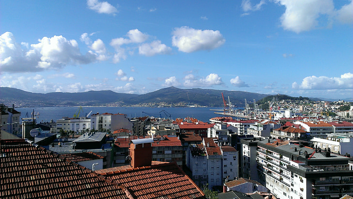 város, tenger, Port, Galicia