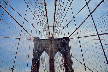 Most Brookliński, NYC, Most, Miasto, Brooklyn, Manhattan, Rzeka