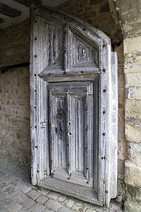 средневековый дубовые двери, железа болты, Иуда ворота, каменная кладка, Брусчатка тротуарная, ightham частица, Кент