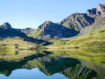 melchseefrutt, hegyek, hegy csúcs, alpesi tó, bergsee, a Berghaus, hegyi kunyhó