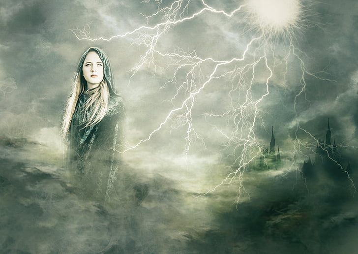 goddess, composite, lightening, separated by comma