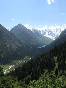kyrgyzstan, mountains, nature, landscape, mountain, snow, forest