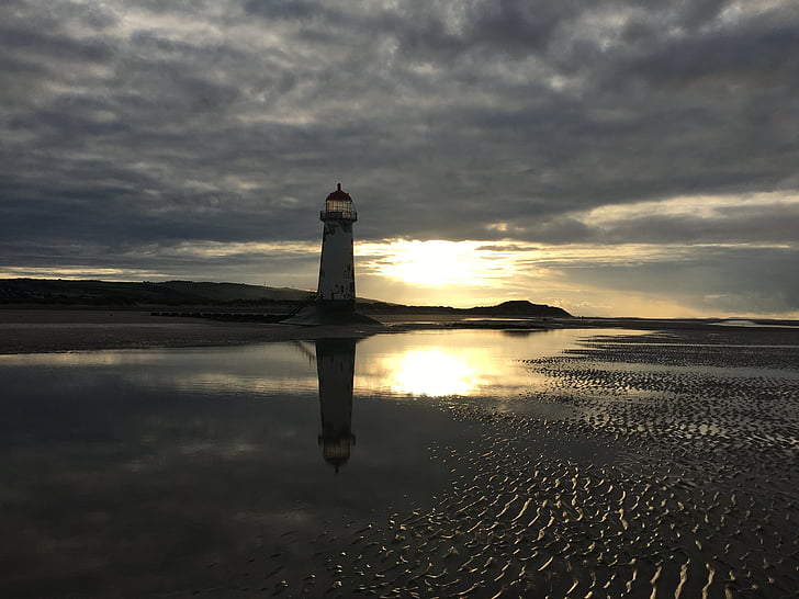 Talacre, Lighthouse, západ slnka, súmraku, Beacon, námornej, pamiatka