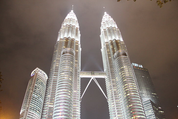 Petronas towers, KLCC, Kuala lumpur, Petronas twin towers, noční, orientační bod, Malajsie