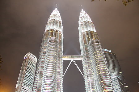 petronas towers, klcc, kuala lumpur, petronas twin towers, night, landmark, malaysia